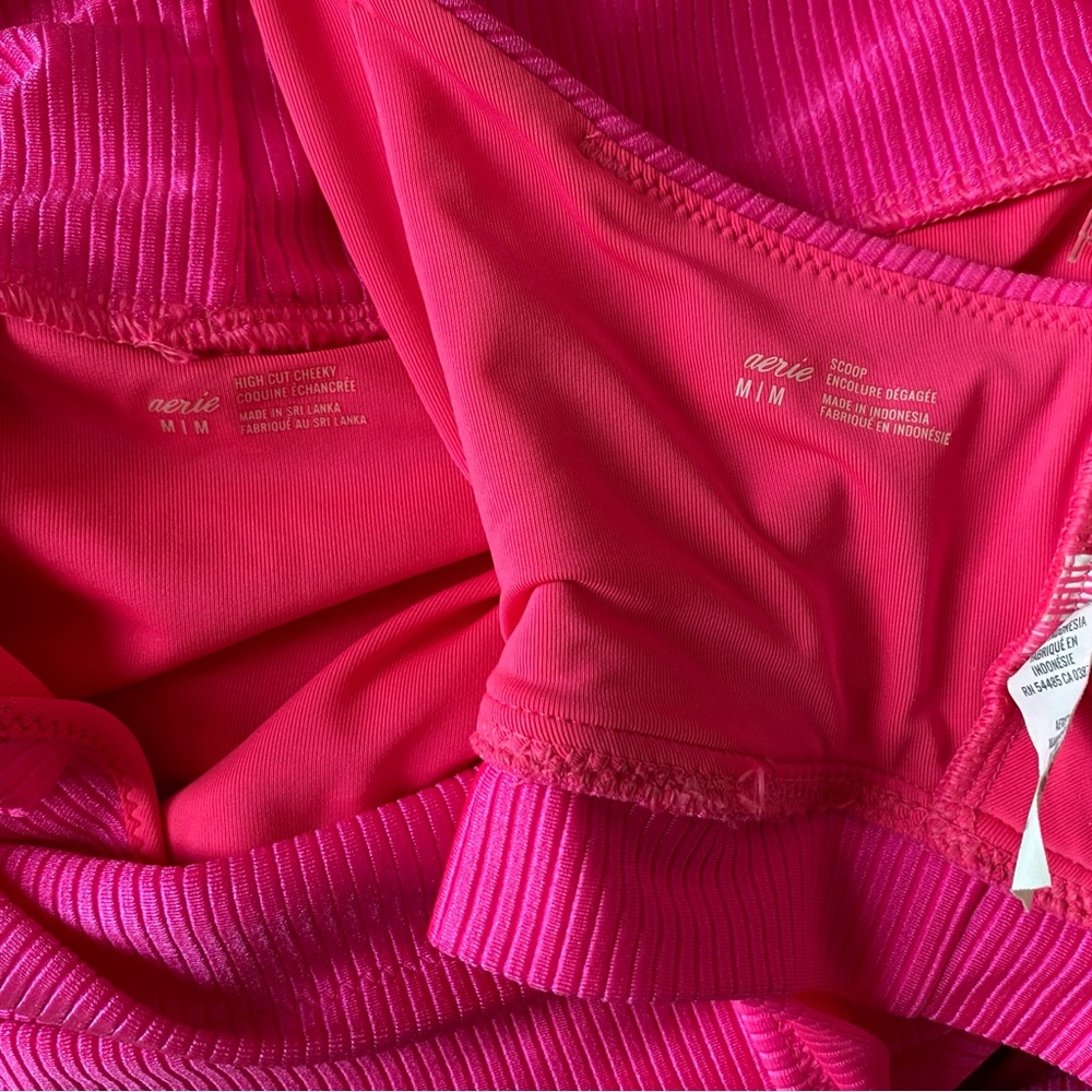 Aerie Ribbed Shine Women's Hot Pink Bikini Set (Medium)